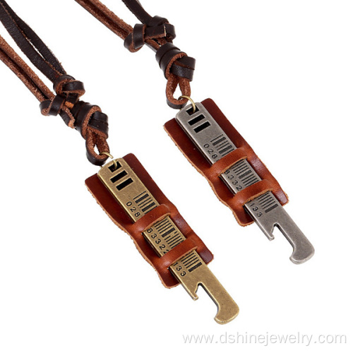 Real Leather Necklace Key Chaped Mens Charms For Necklaces